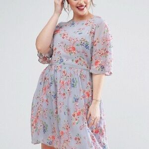 ASOS Curve Pretty Skater dress with sheer floral embroidery size: 14